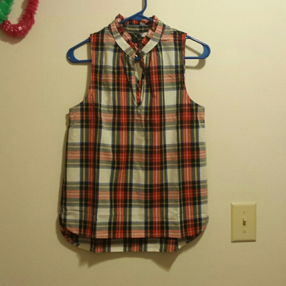 J. Crew tartan plaid ruffle neck blouse